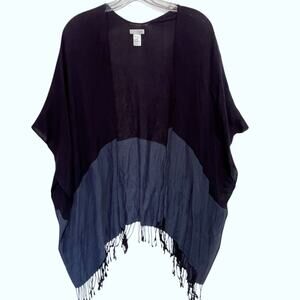 J. Jill Colorblock Fringed Wrap Womens One Size Navy & Blue Kimono Cape Poncho